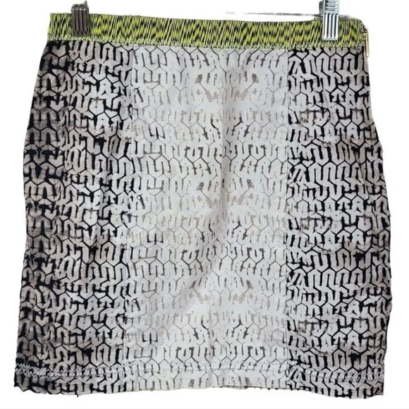 White Linen Black Ombre Geometric Print Side Zip A-line Mini Skirt Summer  Vacay - Picture 1 of 6